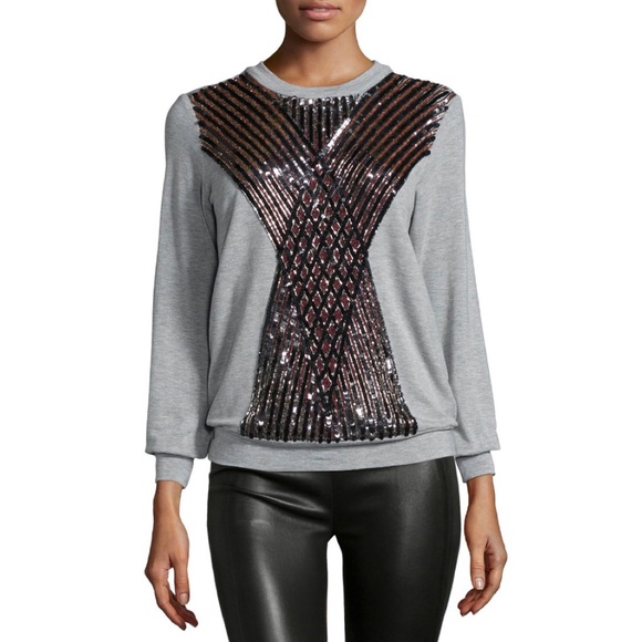 Haute Hippie Gray Beaded Embellished Pullover Top - Picture 2 of 6